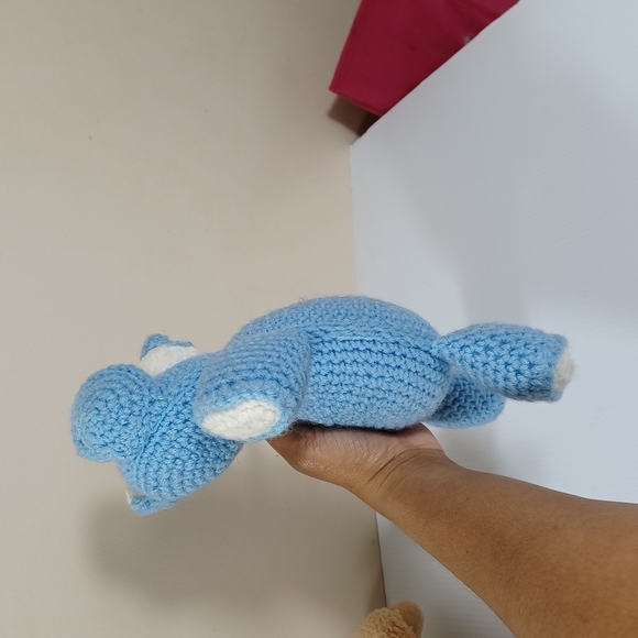 •Handmade Crocheted stuffed Bear sky blue and white 🐻 10in - Picture 6 of 10